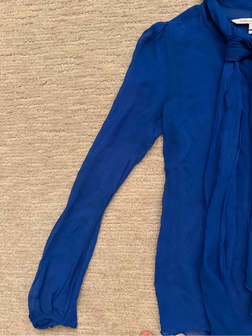 DIANE VON FURSTENBURG DVF Silk Tie-Neck Sheer Blouse - Blue 0 - Picture 4 of 5